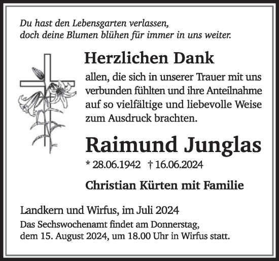 Traueranzeige von Raimund Junglas von WochenSpiegel