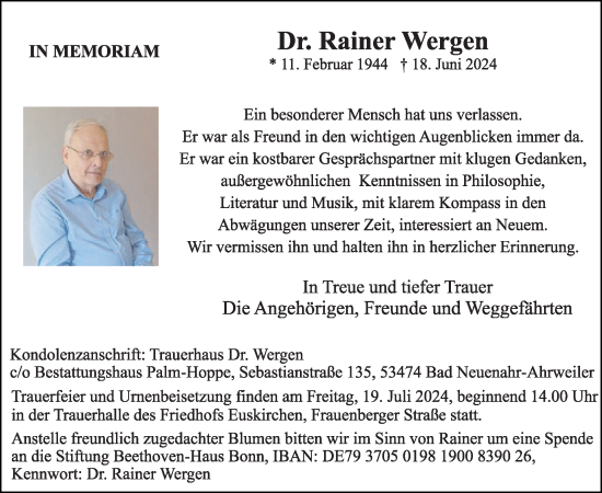 Traueranzeige von Rainer Wergen von WochenSpiegel