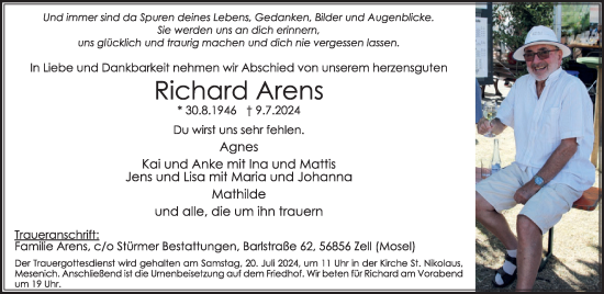 Traueranzeige von Richard Arens von WochenSpiegel