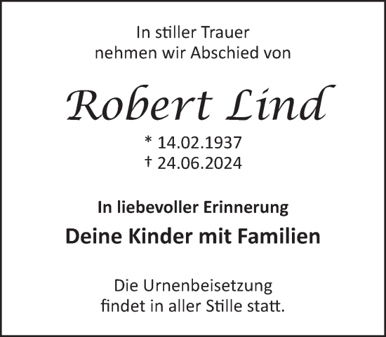 Traueranzeige von Robert Lind von WochenSpiegel