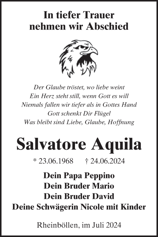 Traueranzeige von Salvatore Aquila von WochenSpiegel