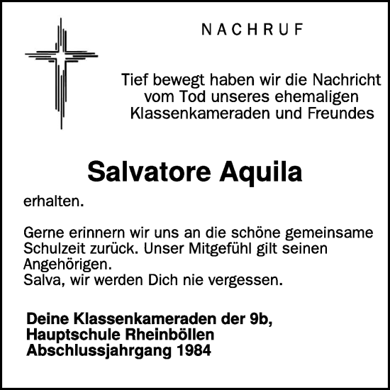 Traueranzeige von Salvatore Aquila von WochenSpiegel