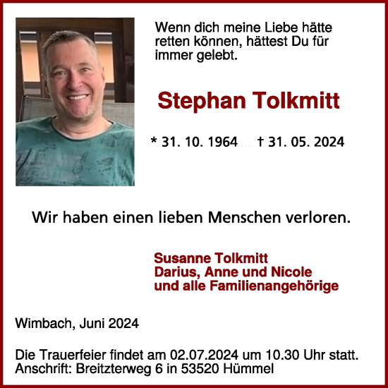 Traueranzeige von Stephan Tolkmitt von WochenSpiegel