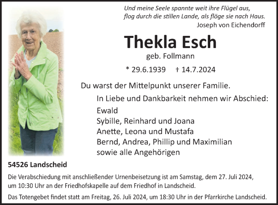 Traueranzeige von Thekla Esch von WochenSpiegel