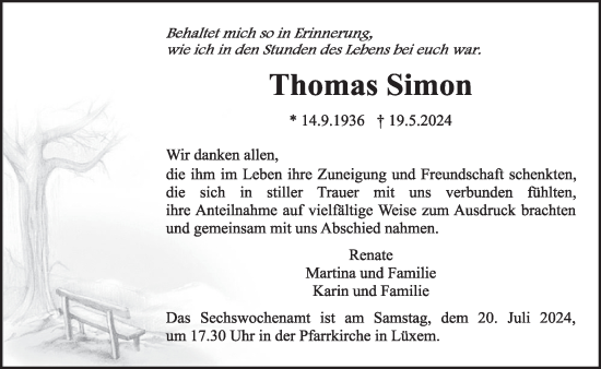 Traueranzeige von Thomas Simon von WochenSpiegel