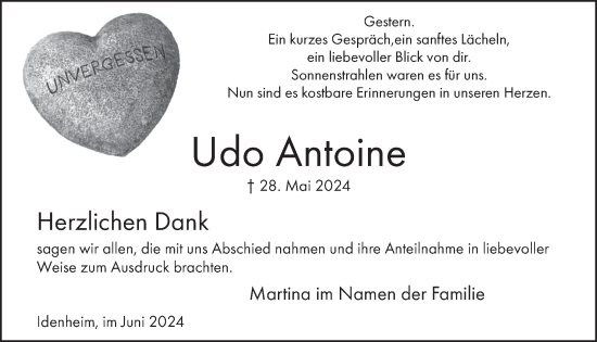 Traueranzeige von Udo Antoine von WochenSpiegel