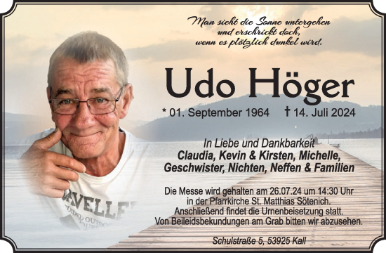 Traueranzeige von Udo Höger von WochenSpiegel