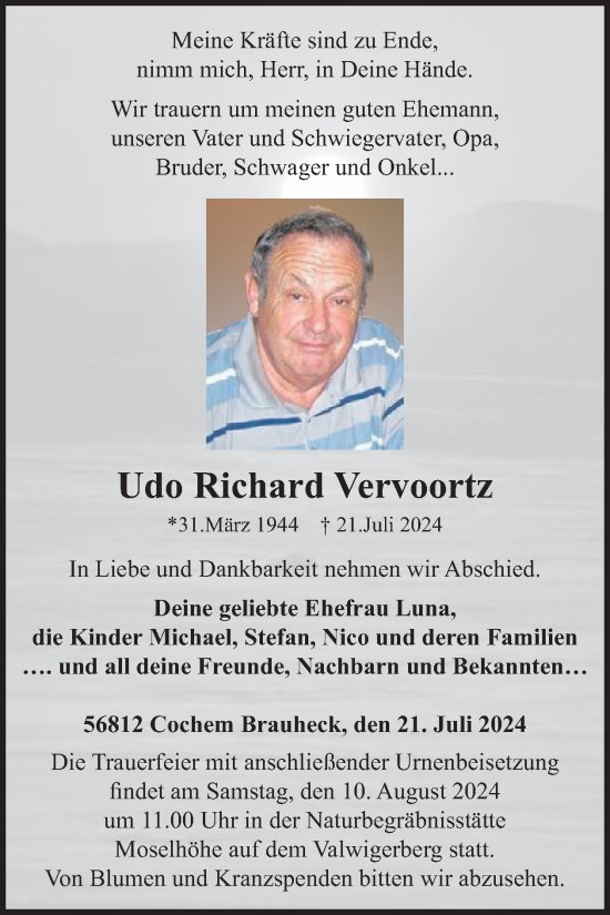 Traueranzeige von Udo Richard Vervoortz von WochenSpiegel