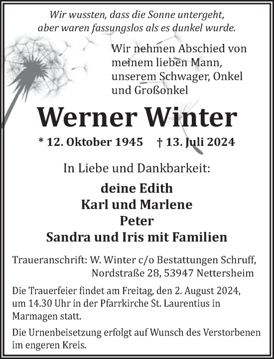 Traueranzeige von Werner Winter von WochenSpiegel