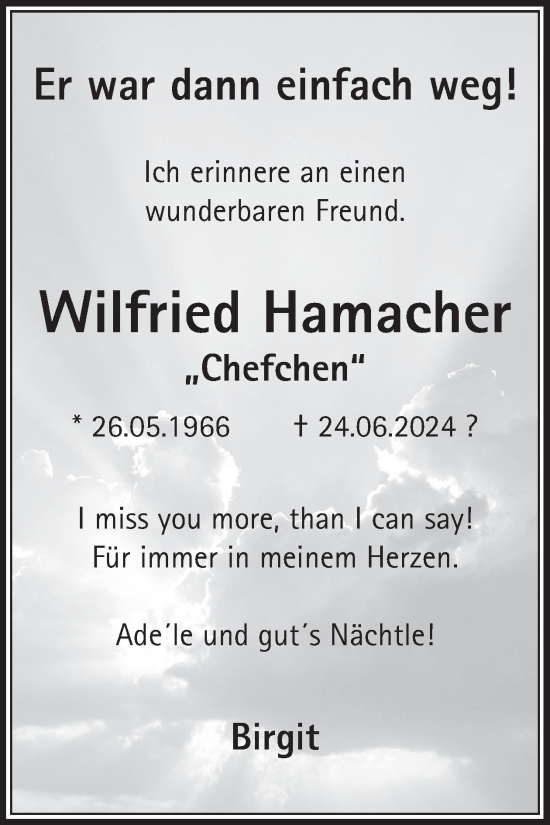 Traueranzeige von Wilfried Hamacher von WochenSpiegel