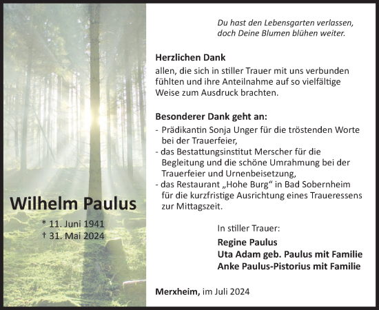 Traueranzeige von Wilhelm Paulus von WochenSpiegel
