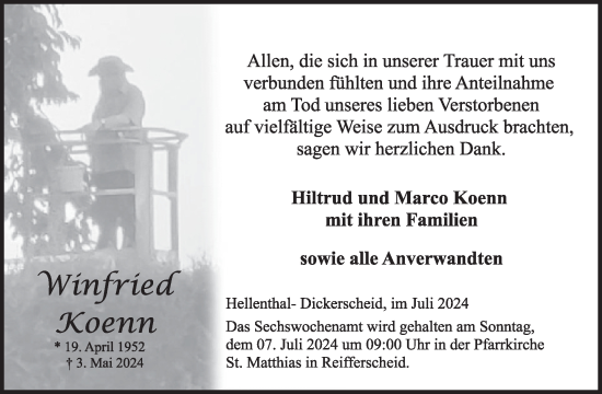 Traueranzeige von Winfried Koenn von WochenSpiegel