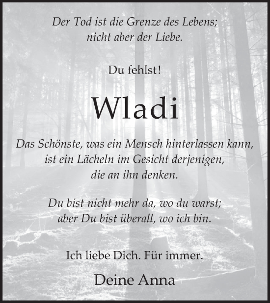 Traueranzeige von Wladimir Sabelfeld von WochenSpiegel