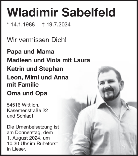 Traueranzeige von Wladimir Sabelfeld von WochenSpiegel