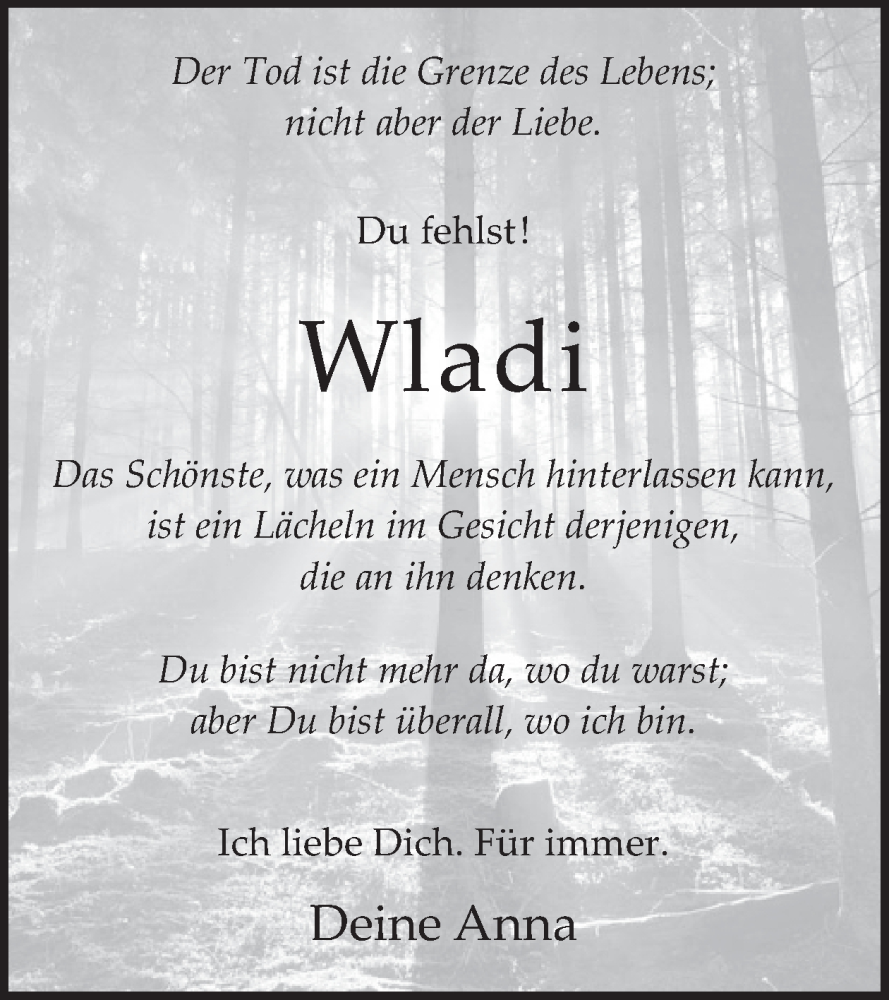  Traueranzeige für Wladimir Sabelfeld vom 26.07.2024 aus WochenSpiegel