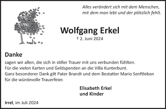 Traueranzeige von Wolfgang Erkel von WochenSpiegel
