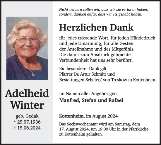 Traueranzeige von Adelheid Winter von WochenSpiegel