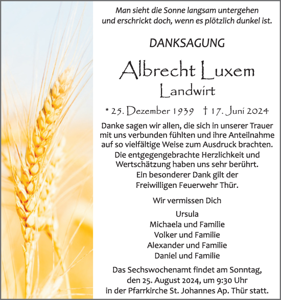 Traueranzeige von Albrecht Luxem von WochenSpiegel