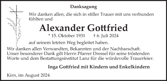 Traueranzeige von Alexander Gottfried von WochenSpiegel