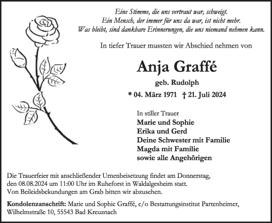 Traueranzeige von Anja Graffe von WochenSpiegel