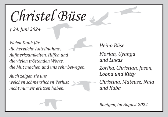 Traueranzeige von Christel Büse von WochenSpiegel