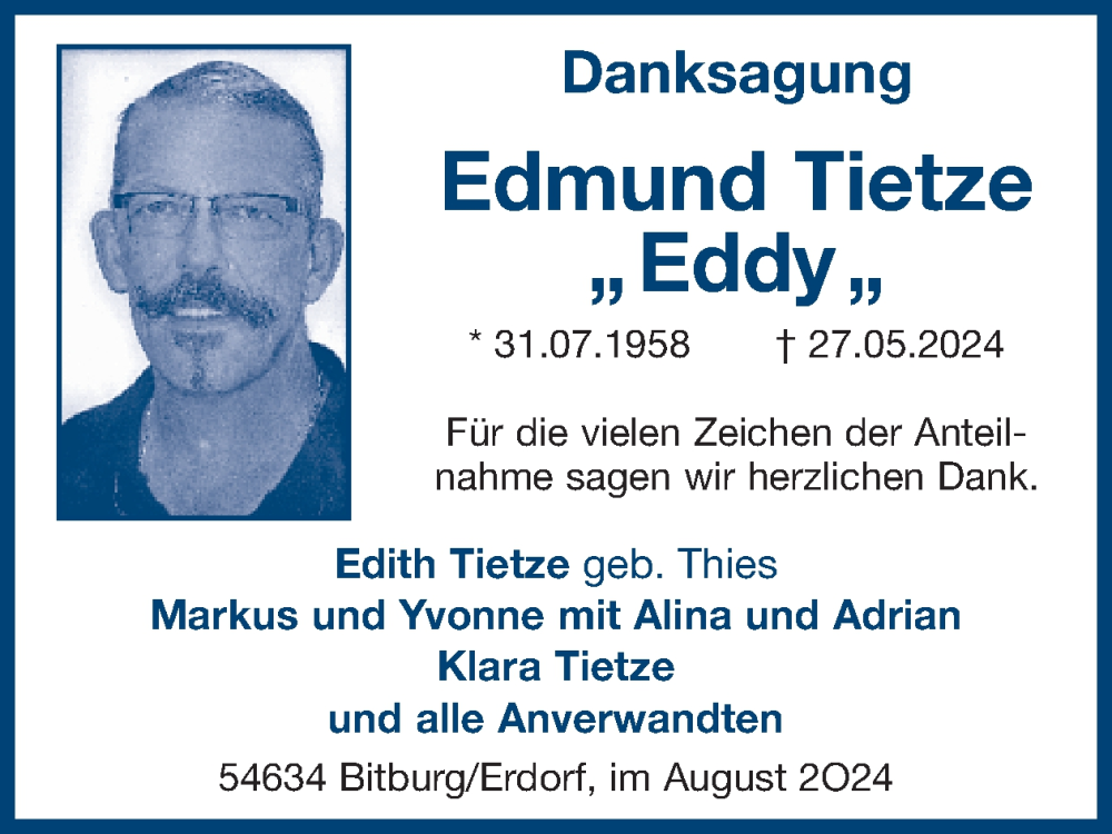  Traueranzeige für Edmund Tietze vom 02.08.2024 aus WochenSpiegel