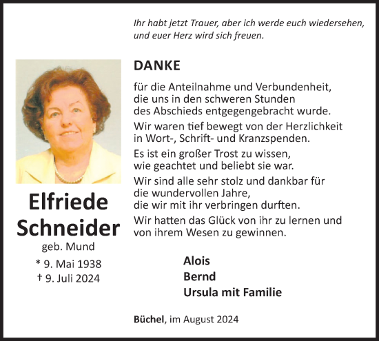 Traueranzeige von Elfriede Schneider von WochenSpiegel