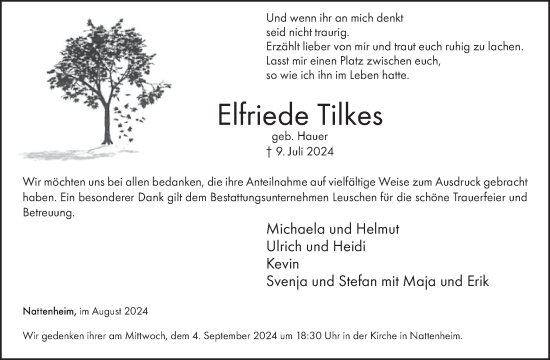 Traueranzeige von Elfriede Tilkes von WochenSpiegel