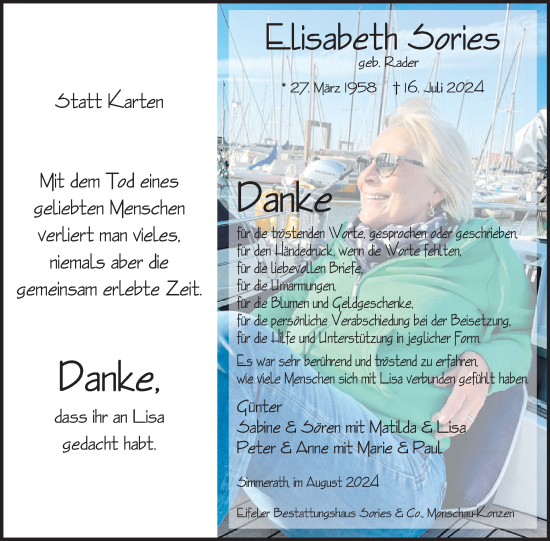 Traueranzeige von Elisabeth Sories  von WochenSpiegel
