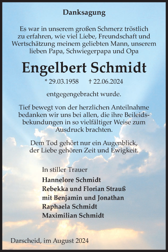 Traueranzeige von Engelbert Schmidt von WochenSpiegel