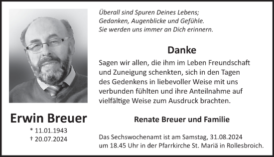 Traueranzeige von Erwin Breuer von WochenSpiegel