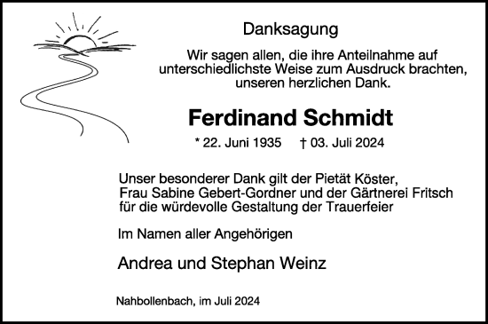 Traueranzeige von Ferdinand Schmidt von WochenSpiegel