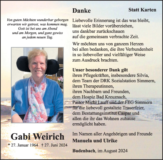 Traueranzeige von Gabi Weirich von WochenSpiegel