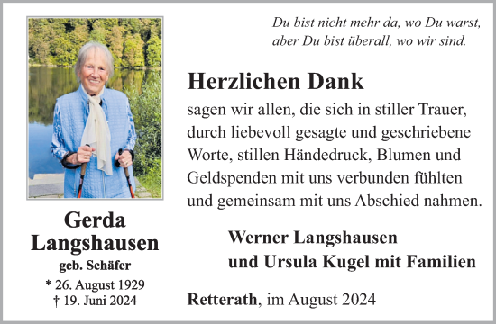 Traueranzeige von Gerda Langshausen von WochenSpiegel