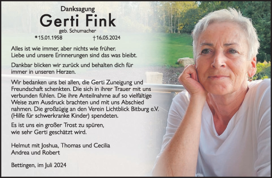Traueranzeige von Gerti Fink von WochenSpiegel