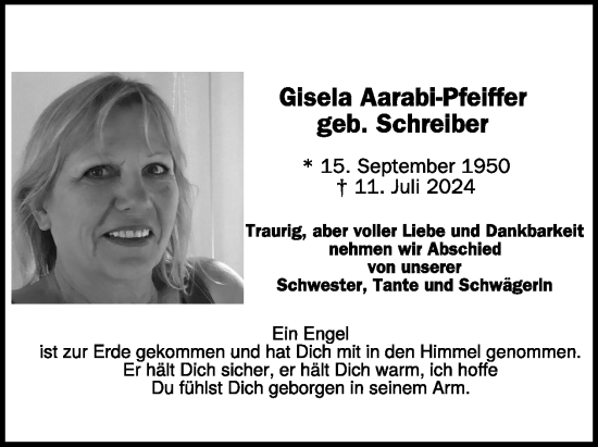 Traueranzeige von Gisela Aarabi-Pfeiffer von WochenSpiegel