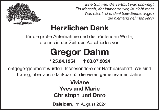 Traueranzeige von Gregor Dahm von WochenSpiegel