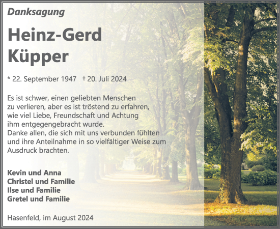 Traueranzeige von Heinz-Gerd Küpper von WochenSpiegel