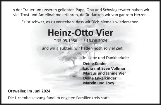 Traueranzeige von Heinz-Otto Vier von WochenSpiegel