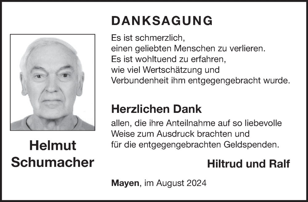  Traueranzeige für Helmut Schumacher vom 07.08.2024 aus WochenSpiegel