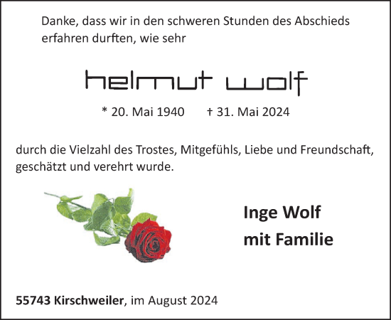 Traueranzeige von Helmut Wolf von WochenSpiegel