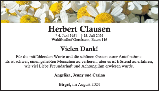 Traueranzeige von Herbert Clausen von WochenSpiegel