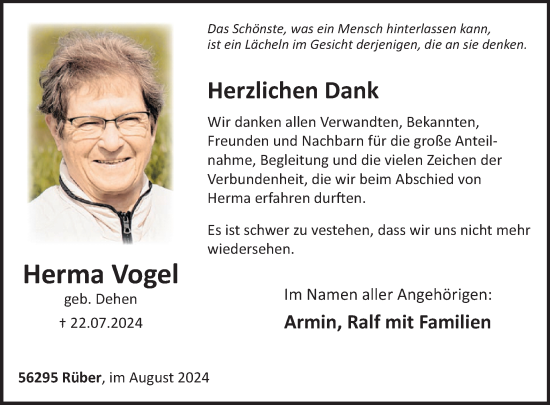 Traueranzeige von Herma Vogel von WochenSpiegel