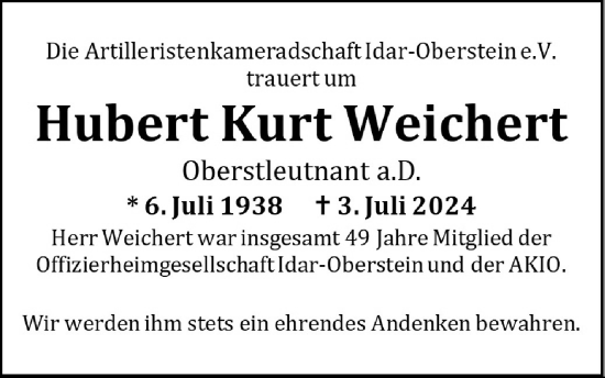Traueranzeige von Hubert Kurt Weichert von WochenSpiegel
