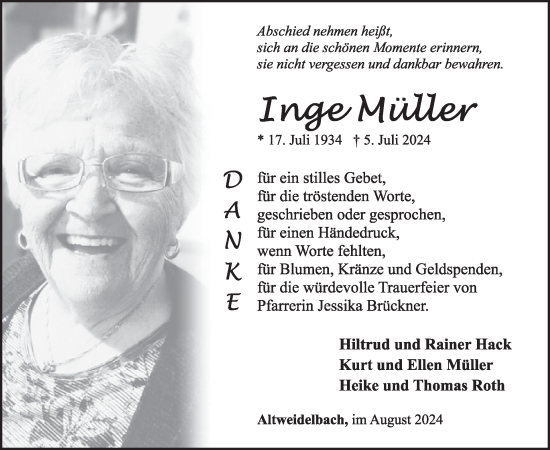 Traueranzeige von Inge Müller von WochenSpiegel