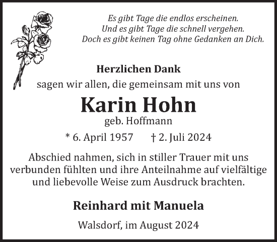 Traueranzeige von Karin Hohn von WochenSpiegel