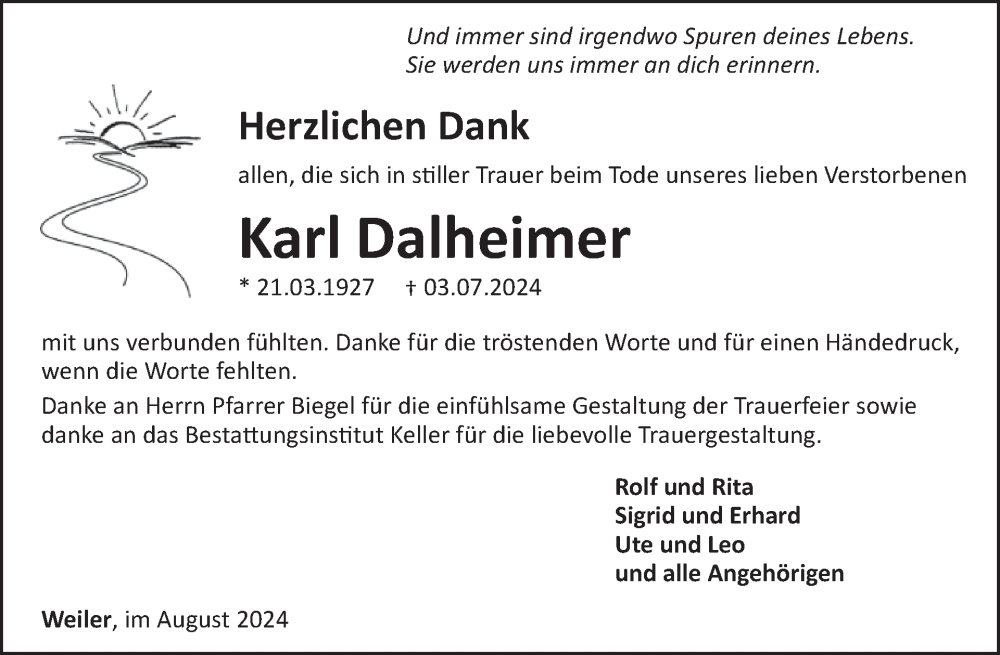  Traueranzeige für Karl Dalheimer vom 10.08.2024 aus WochenSpiegel