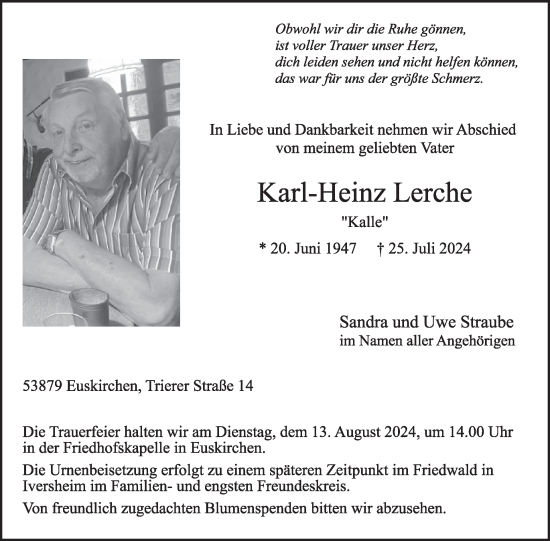 Traueranzeige von Karl-Heinz Lerche von WochenSpiegel
