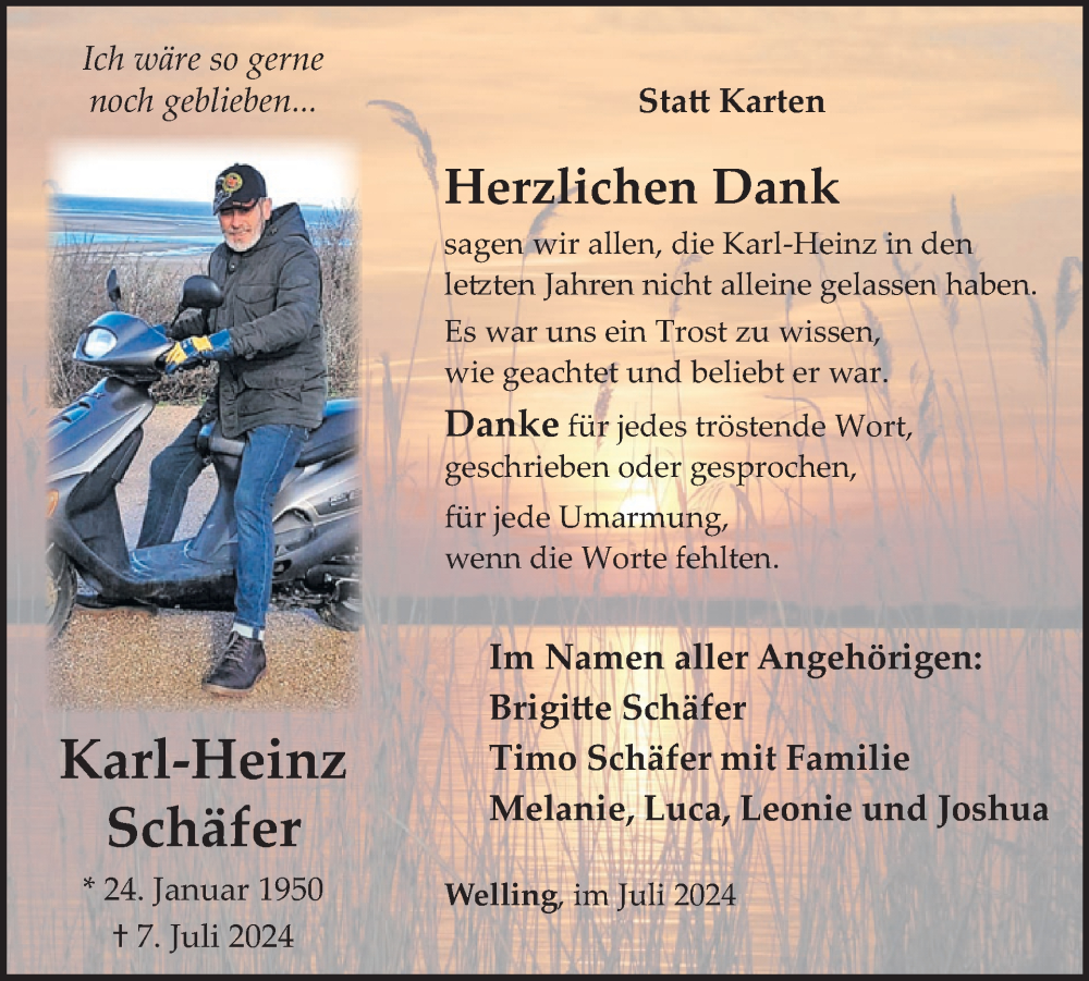  Traueranzeige für Karl-Heinz Schäfer vom 20.07.2024 aus WochenSpiegel