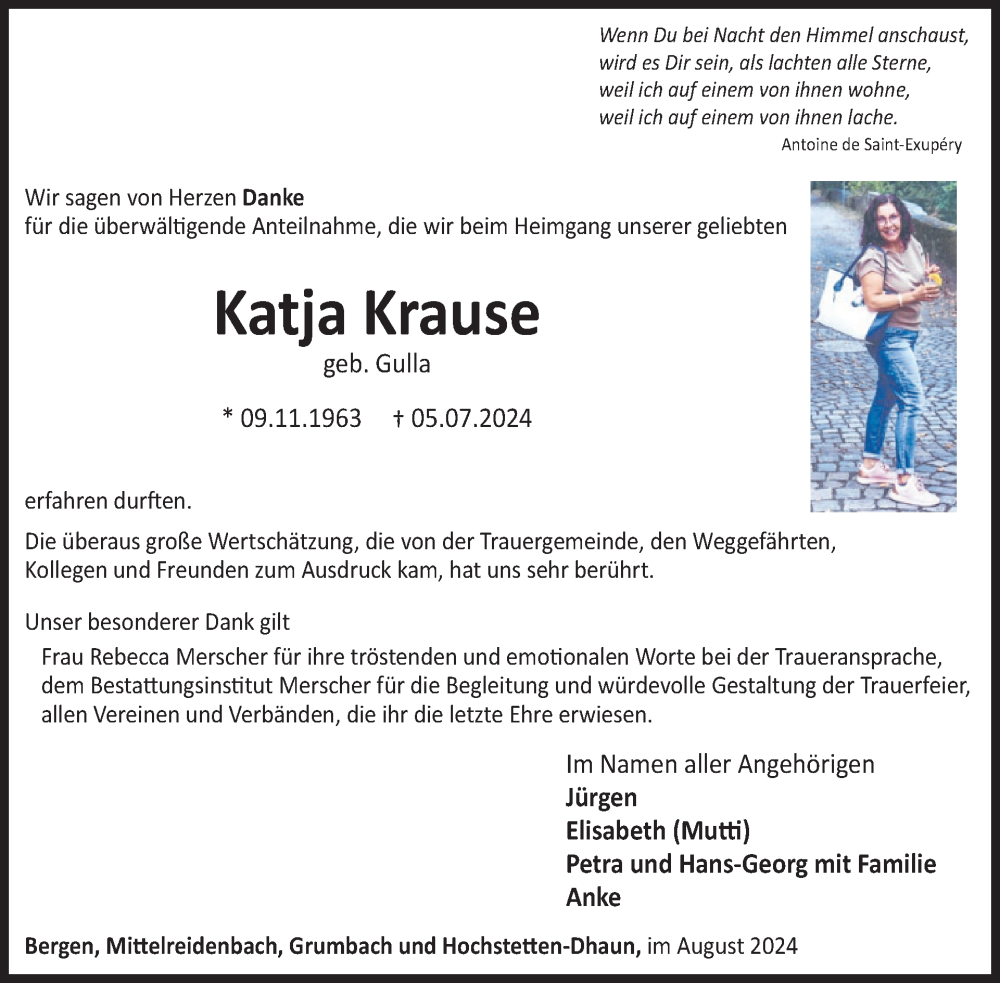  Traueranzeige für Katja Krause vom 31.08.2024 aus WochenSpiegel